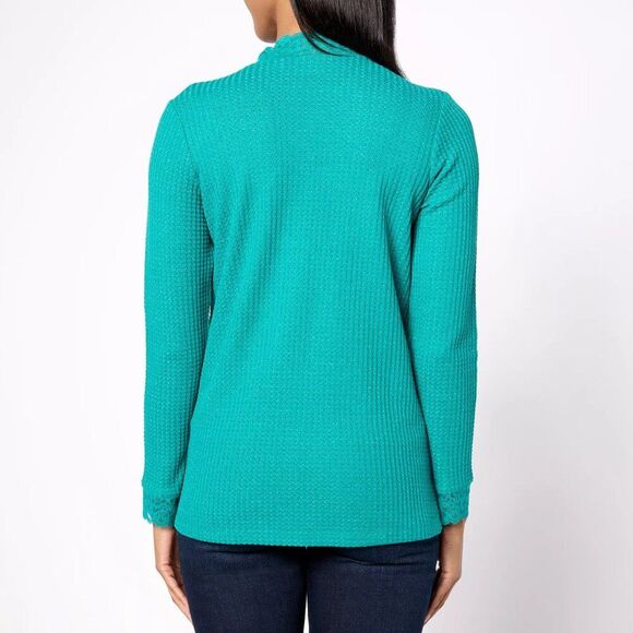 LOGO By Lori Goldstein Waffle Top Size Medium Pockets NWOT - Picture 2 of 12